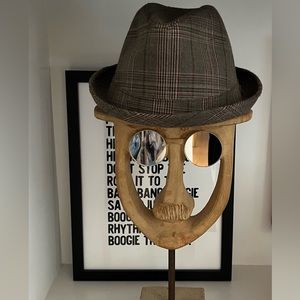Brixton 7 3/4" XL Men's Fedora Brown Plaid Patterned Wool Blend Logo Tag Hat